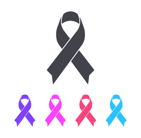 World Cancer Day Ribbon Badge Colorful Vector Icon Illustration Setのイラスト素材