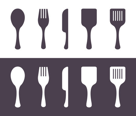 Fork Spoon Knife Kitchen Cutlery Utensils Silhouette Vector Icon Setのイラスト素材