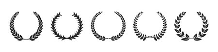 Laurel Wreath Silhouette Leaf Element Set Vector Illustrationのイラスト素材