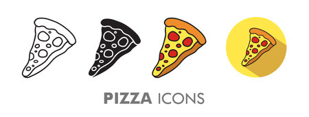 Hand Drawn Pizza Slice Icon Set Vector Illustrationのイラスト素材