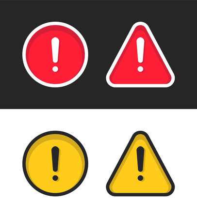 Red Yellow Alert Exclamation Sign Vector Illustration Setのイラスト素材