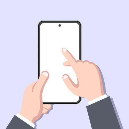 Person Holding Smartphone Touching Screen Vector Illustrationのイラスト素材