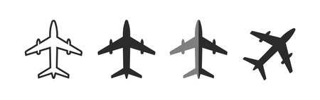 Flat Line Airplane Styles Icon Set Vector Illustrationのイラスト素材