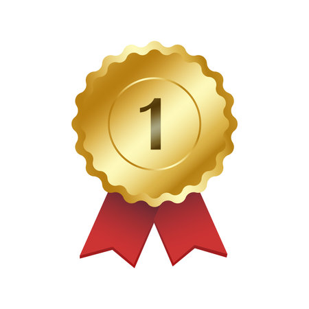 Shiny Gold Medal 1st Rank Isolated Vector Illustrationのイラスト素材