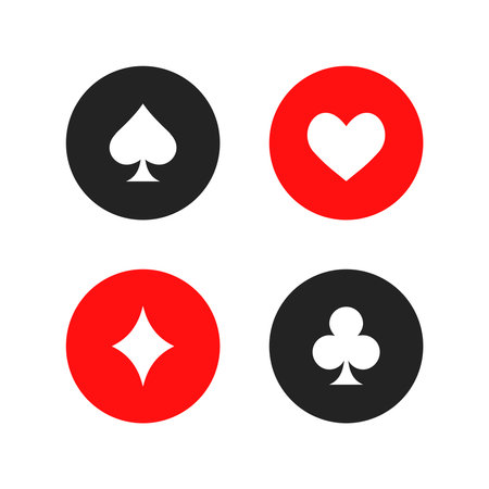 Playing Card Round Red Black Symbol Set Vector Illustrationのイラスト素材