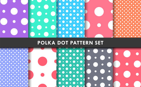Colorful Polka Dot Unique Style Pattern Background Set Vector Illustrationのイラスト素材
