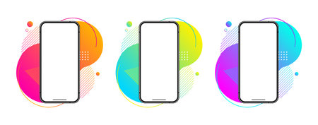 Smartphone Colorful Liquid Gradient Banner Mockup Set Vector Illustrationのイラスト素材