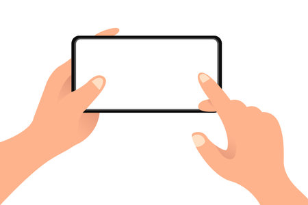 Phone Holding In Hand Blank White Screen Mockup Vector Illustrationのイラスト素材