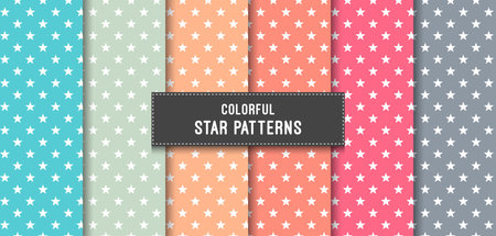Colorful Stars Seamless Pattern Background Set Vector Illustrationのイラスト素材