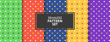 Colorful Elegant Polka Dot Pattern Background Set Vector Illustrationのイラスト素材