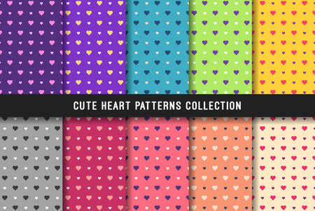 Cute Heart Colorful Seamless Pattern Collection Vector Illustrationのイラスト素材