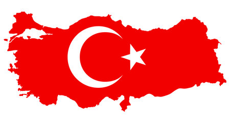 Red Turkey Map Flag Moon Star Symbol Vector Illustrationのイラスト素材