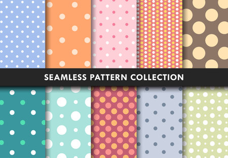Polkadot Colorful Seamless Pattern Decorative Vector Collection Setのイラスト素材