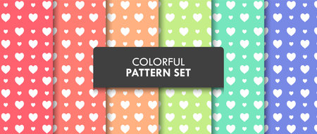 Colorful Heart Pattern Background Collection Vector Illustrationのイラスト素材
