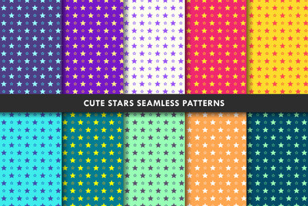 Colorful Cute Stars Seamless Pattern Background Collection Vector Illustrationのイラスト素材