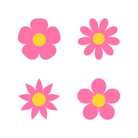 Pink flowers cute decorative icon setのイラスト素材
