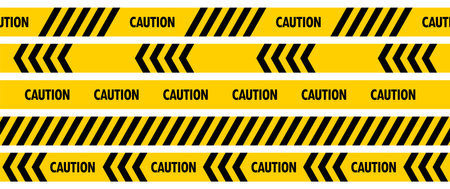 Caution Warning Yellow Tape Sign Set Vector Illustrationのイラスト素材