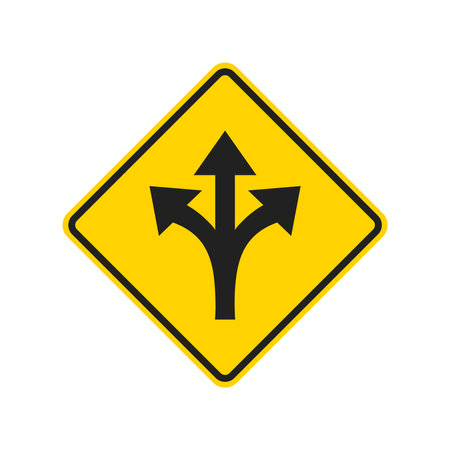 Three way road sign arrow icon on white background, isolated vector illustrationのイラスト素材