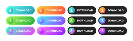 Download Button Colorful Gradient Icon Set Vector Illustrationのイラスト素材