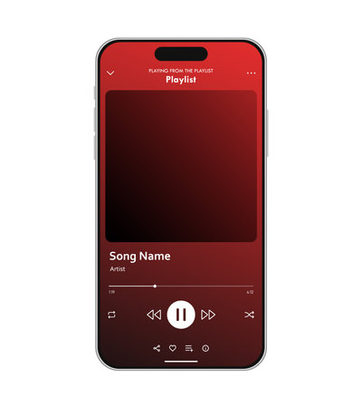 Music player application blank mockup template on a mobile phone user interface layout. Vector illustrationのイラスト素材