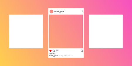 Social media carousel post mockup template on colorful, gradient background vector illustration. Social network empty frameのイラスト素材