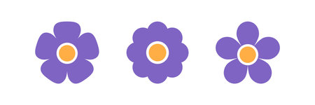 Purple color flower icons on white background. Vector illustrationのイラスト素材