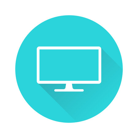 Desktop computer monitor round icon with shadow, isolated vector illustrationのイラスト素材