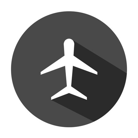 Airplane flat circular icon with shadow on a white background. Vector illustrationのイラスト素材