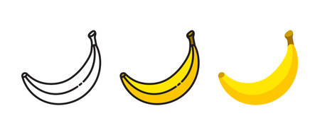 Banana flat icons in outline and colorful style on a white background, vector illustrationのイラスト素材