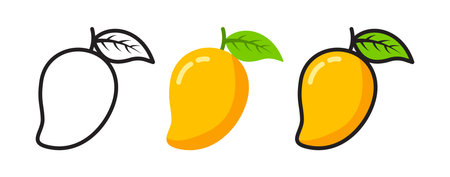 Mango fruit cartoon style colorful icon set vector illustrationのイラスト素材
