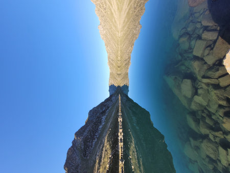Aerial view of the top of the mountain with clear blue sky