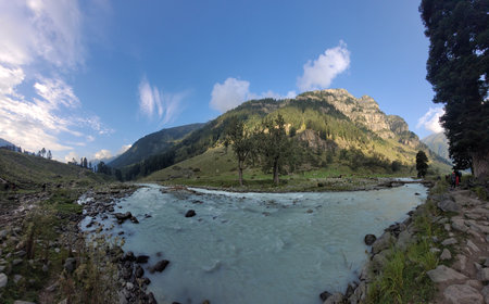 Mountain landscape in Himalayas, Annapurna Conservation Area, Nepalの写真素材