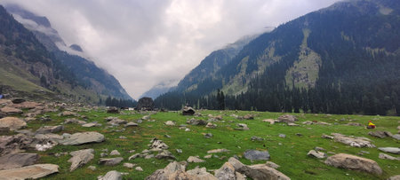 Panoramic view of the valley in the Himalayas.の写真素材