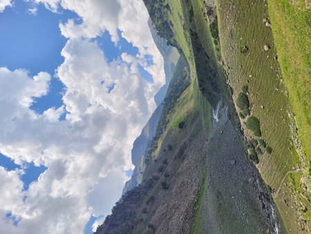 Mountain landscape with clouds and blue sky. Caucasus, Russia.の写真素材
