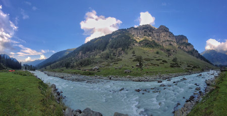 Panoramic view of the mountain river