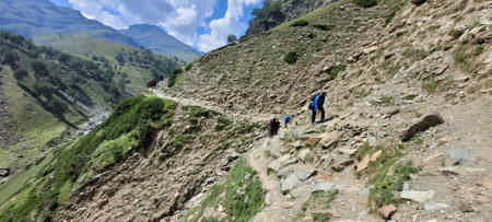 Trekking in the Himalayas in Annapurna Conservation Areaの写真素材
