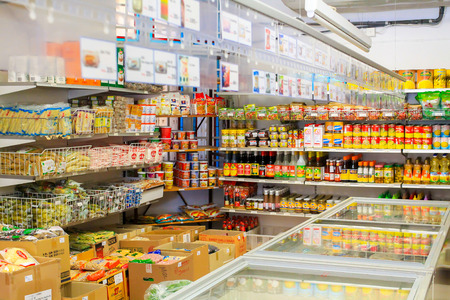 Helsingborg, Sweden-September 3, 2012: Asian food products and ingredients at Asian supermarket in...