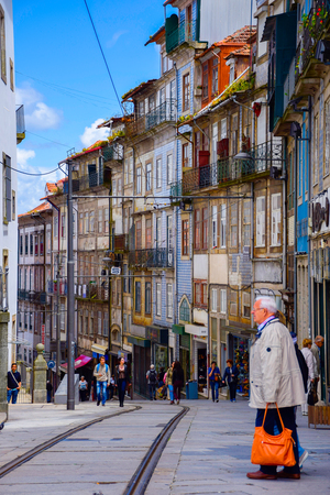 Porto, Portugal-June 15, 2016: One of the streets in the historic old town center of Portoのeditorial素材
