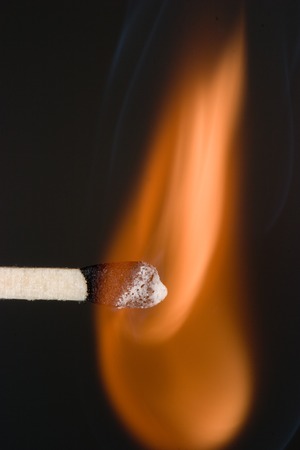 Close-up of a match as it first catches fire.の写真素材