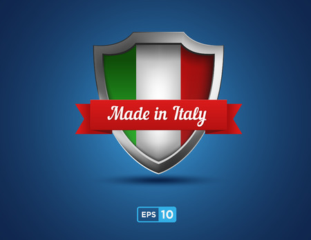 shield with ribbon made in Italy on the blue backgroundのイラスト素材