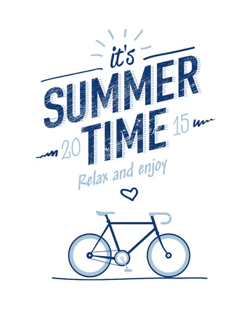 summer time typography poster with flat retro bicycleのイラスト素材