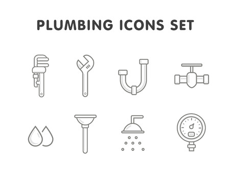 plumbing flat line icons setのイラスト素材