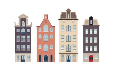 Urban european houses on the white backgroundのイラスト素材