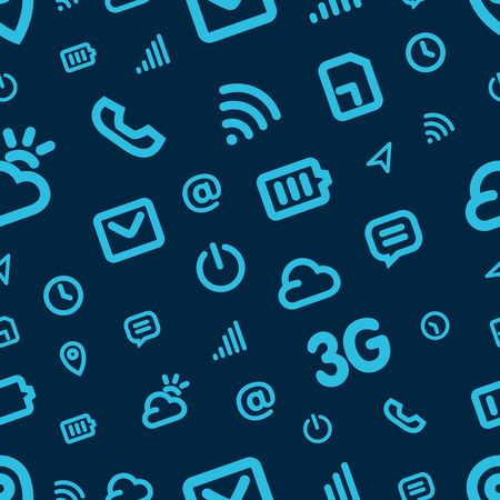 Mobile Interface Icon Pattern. Blue vector backgroundのイラスト素材