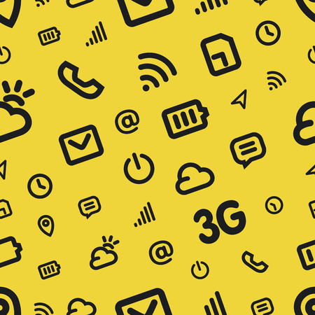 Mobile Interface Icon Pattern. Yellow vector background