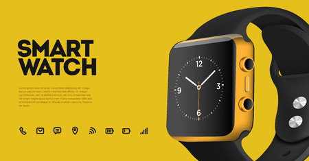 Vector realistic illustration of smart electronic intelligence watch, technology functions and template textのイラスト素材