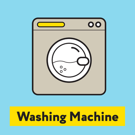 The flat icon of washing machine silhouette on the blue backgroundのイラスト素材