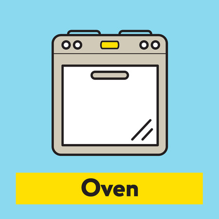 The flat icon of kitchen oven silhouette on the blue backgroundのイラスト素材