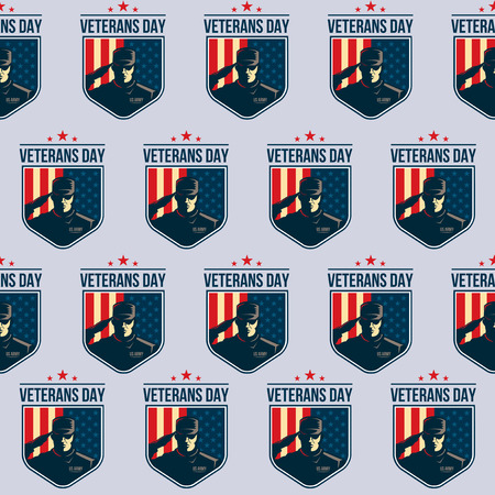 Pattern of Shield with Soldier saluting against USA Flagのイラスト素材