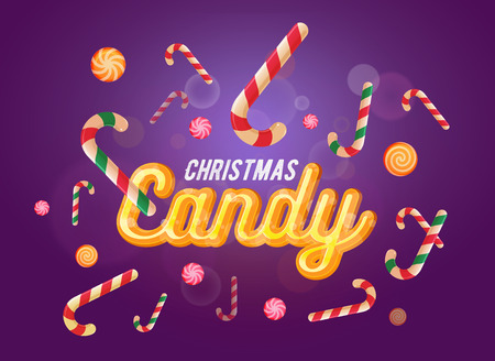 Cute candy font and sweets on the violet backgroundのイラスト素材